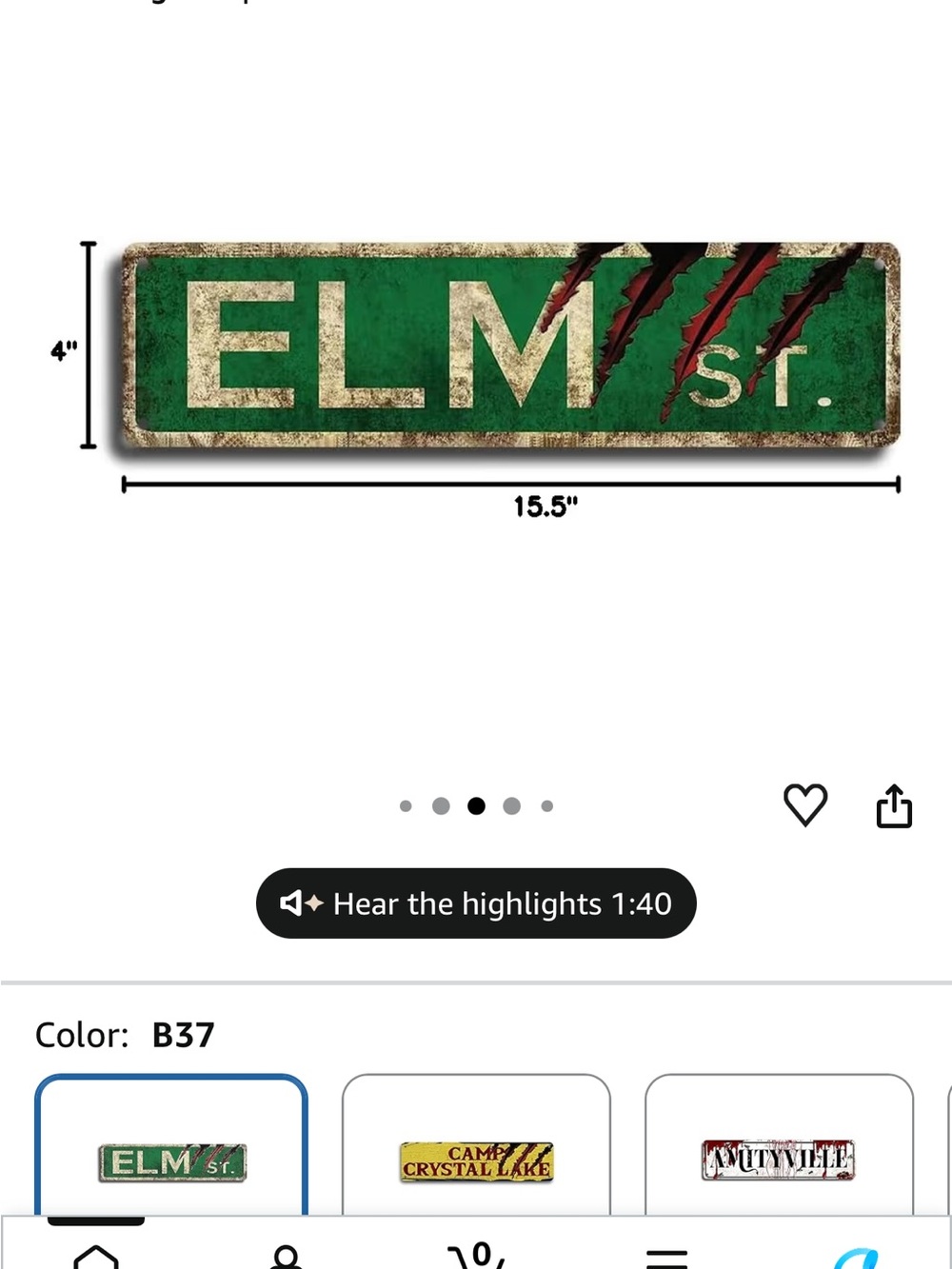 Elm St. Metal Horror Sign with Claw Slash Graphic